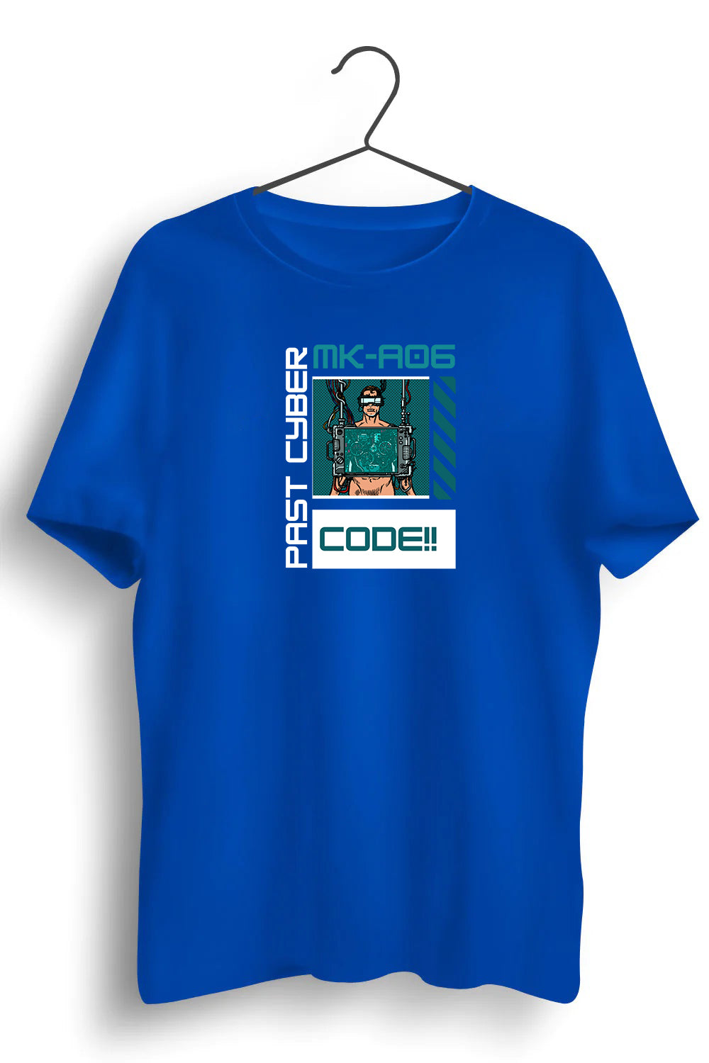 Past Cyber Code Graphic Printed Blue Tshirt