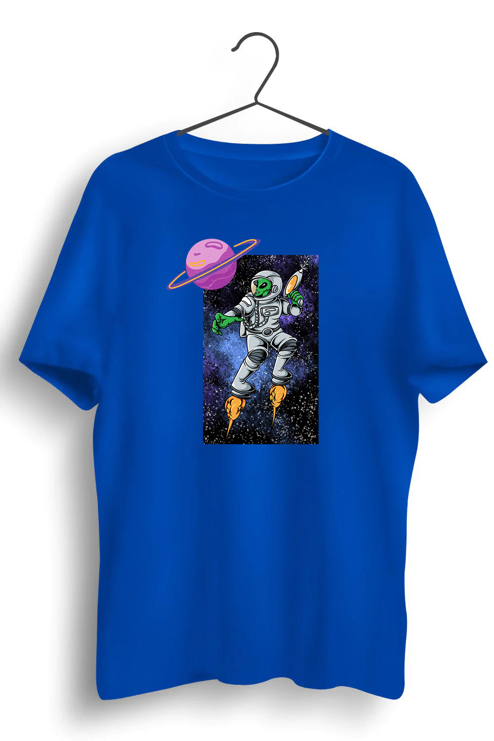 Alien In Space Suit Graphic Printed Blue Tshirt