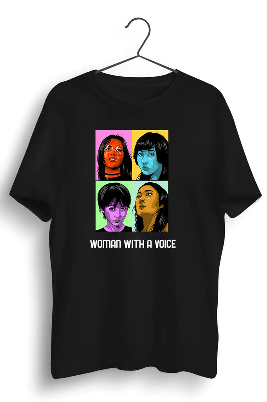 Woman With A Voice Graphic Printed Black Tshirt