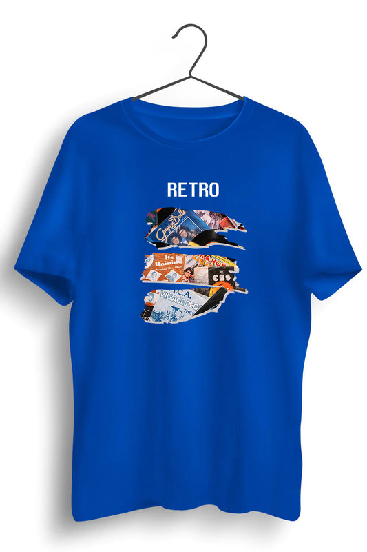 Retro Graphic Printed Blue Tshirt