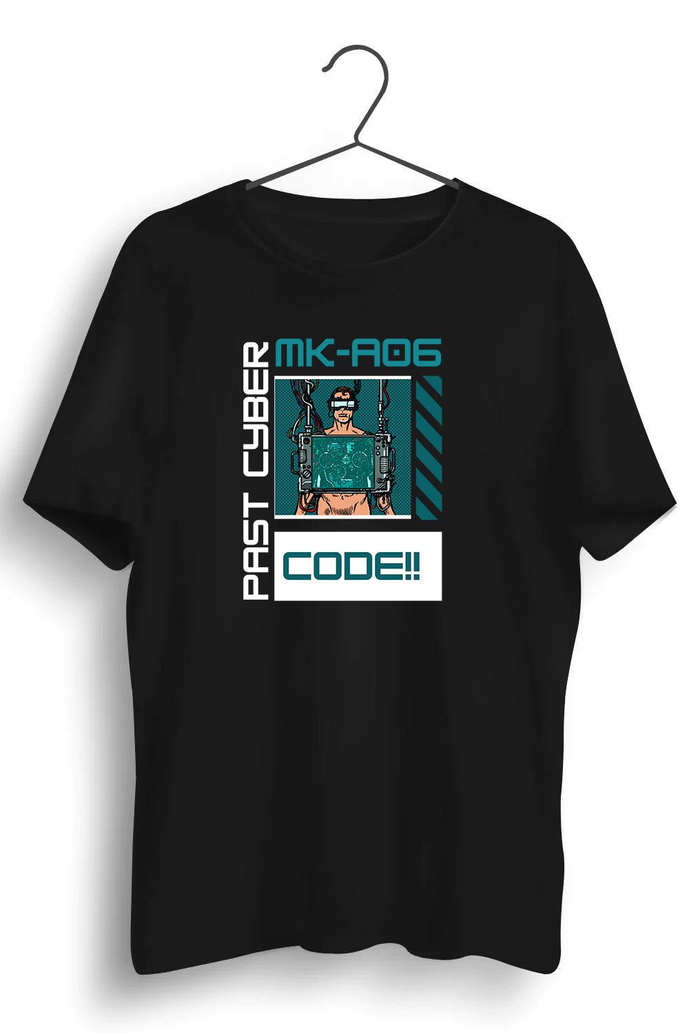 Past Cyber Code Graphic Printed Black Tshirt