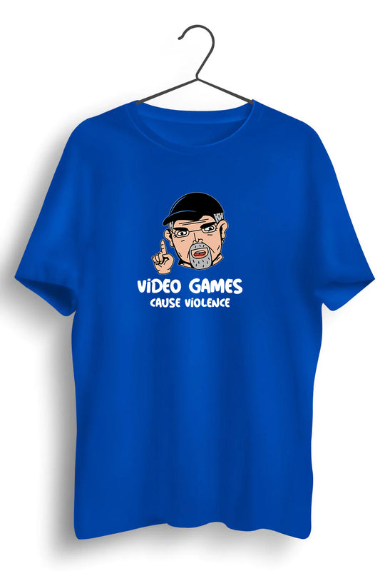 Video Games Cause Violence Graphic Printed Blue Tshirt