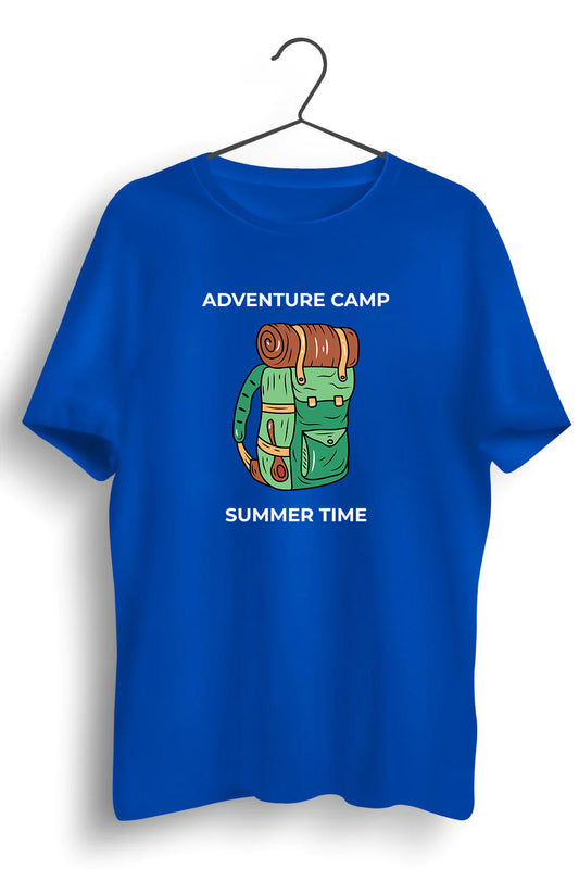 Adventure Camp Summer Time Graphic Printed Blue Tshirt