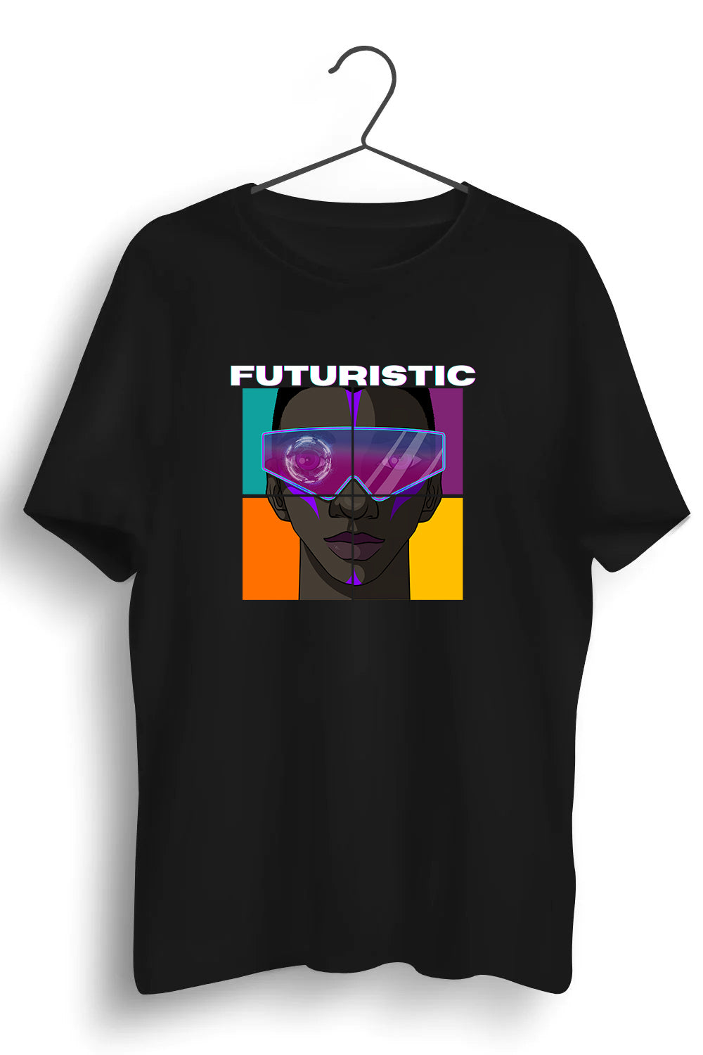 Futuristic Graphic Printed Black Tshirt