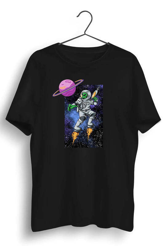 Alien In Space Suit Graphic Printed Black Tshirt