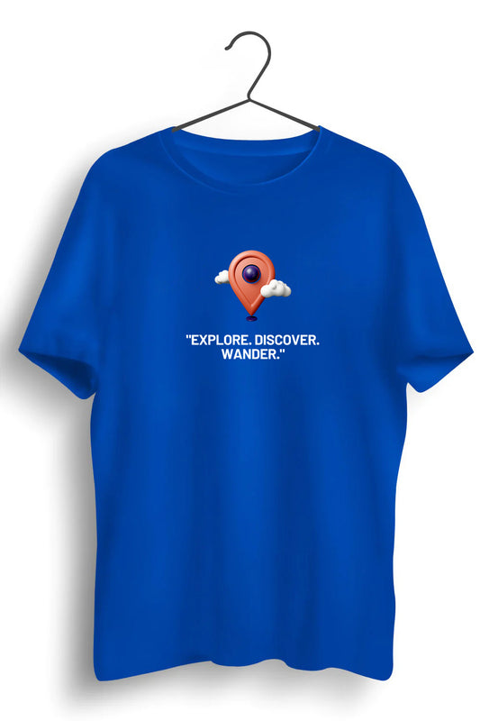 Explore Discover Wander Graphic Printed Blue Tshirt