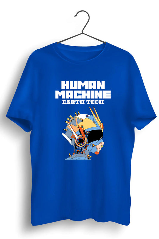 Human Machine Graphic Printed Blue Tshirt