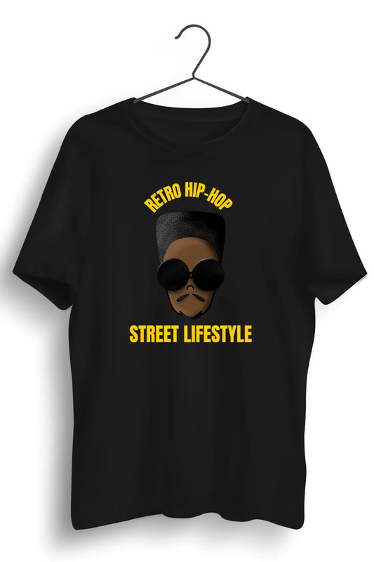 Retro Hip Hop StreetLifestyle Graphic Printed Black Tshirt