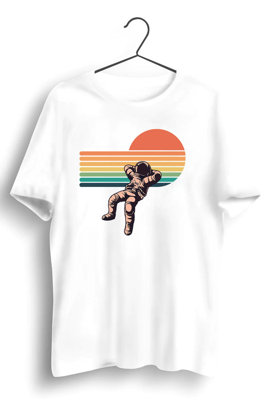Astronaut And Sunset Graphic Printed White Tshirt