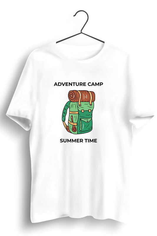 Adventure Camp Summer Time Graphic Printed White Tshirt