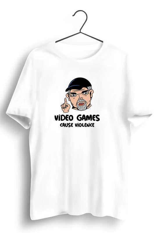 Video Games Cause Violence Graphic Printed White Tshirt