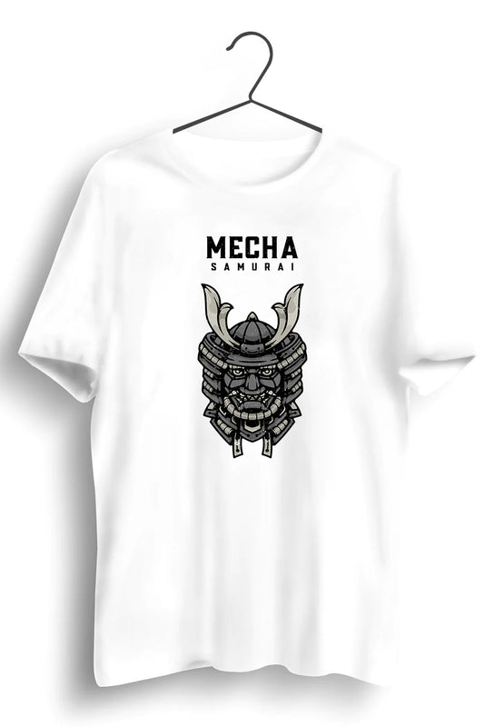 Mecha Samurai Graphic Printed White Tshirt