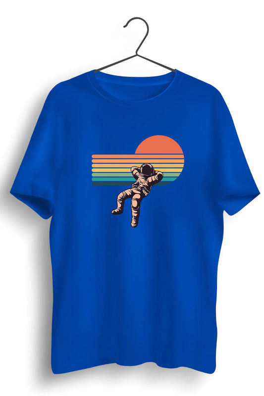 Astronaut And Sunset Graphic Printed Blue Tshirt