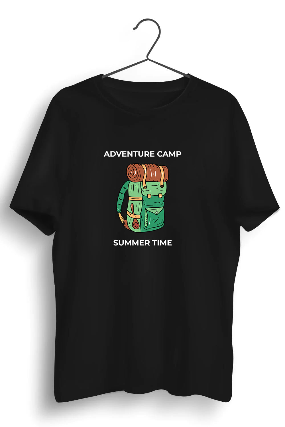 Adventure Camp Summer Time Graphic Printed Black Tshirt