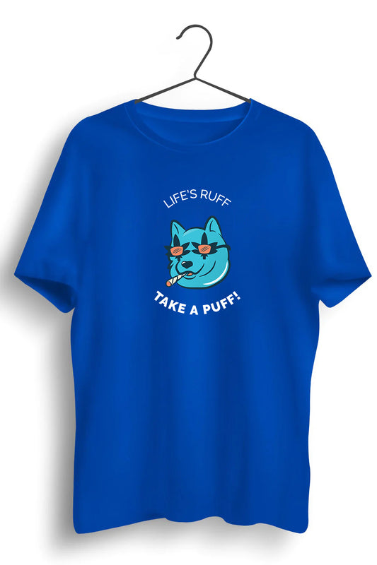 Take A Puff Graphic Printed Blue Tshirt