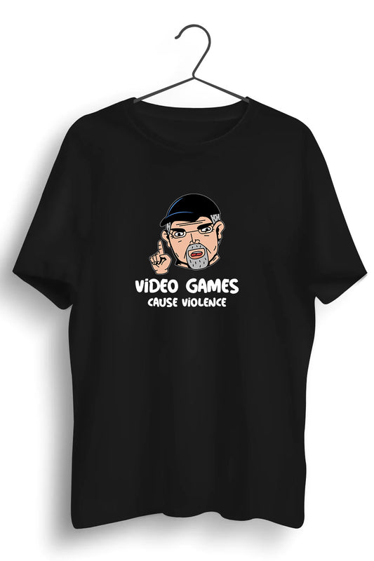 Video Games Cause Violence Graphic Printed Black Tshirt