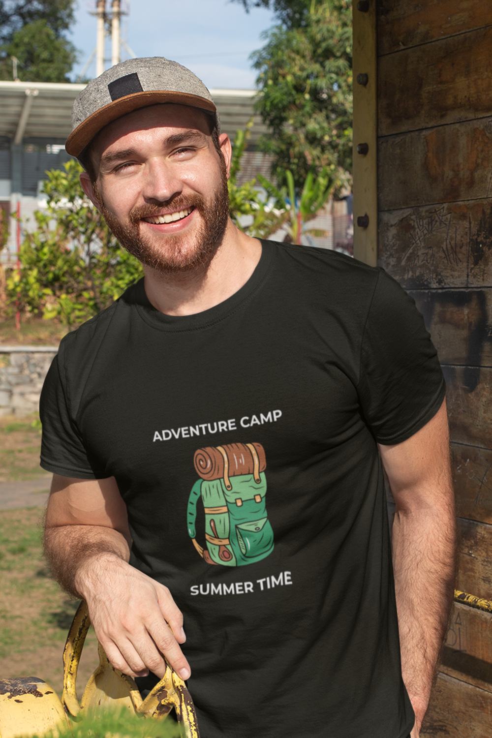 Adventure Camp Summer Time Graphic Printed Black Tshirt