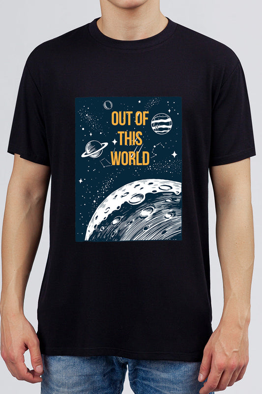 Out of this World- Block Printed Black Tee