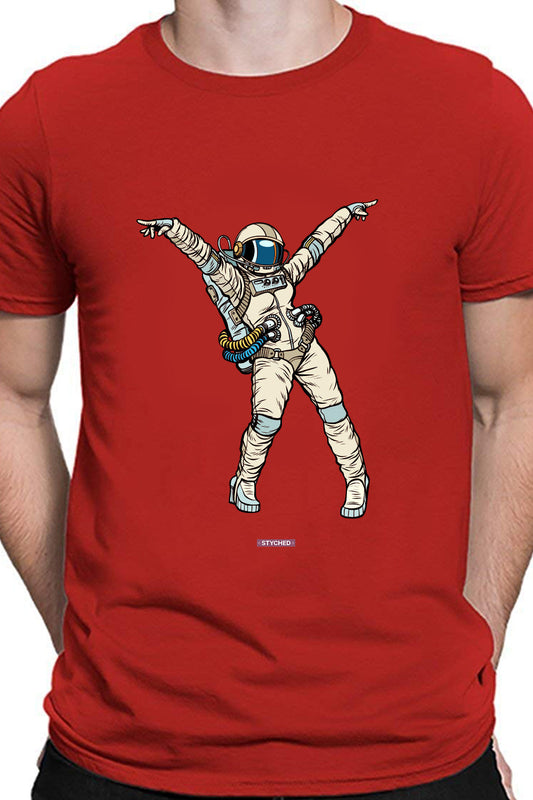 Astronaut dancing - Cool graphic round neck Red T-Shirt