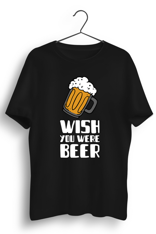 Wish You Were Beer Graphic Printed Black Tshirt